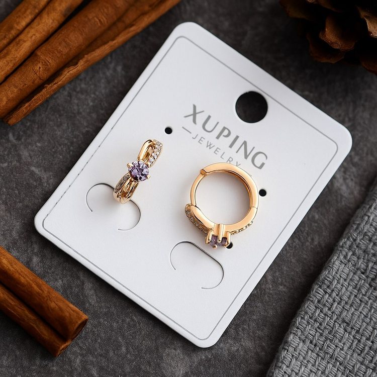 Серьги коллекция "Xuping" покрытие позолота, вставка: фианиты, цвет: прозрачный и фиолетовый, арт.004.088