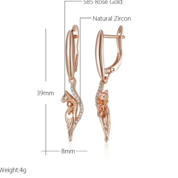Серьги кошки висячие, покрытие позолота 585 пробы,H1763, арт.212.028