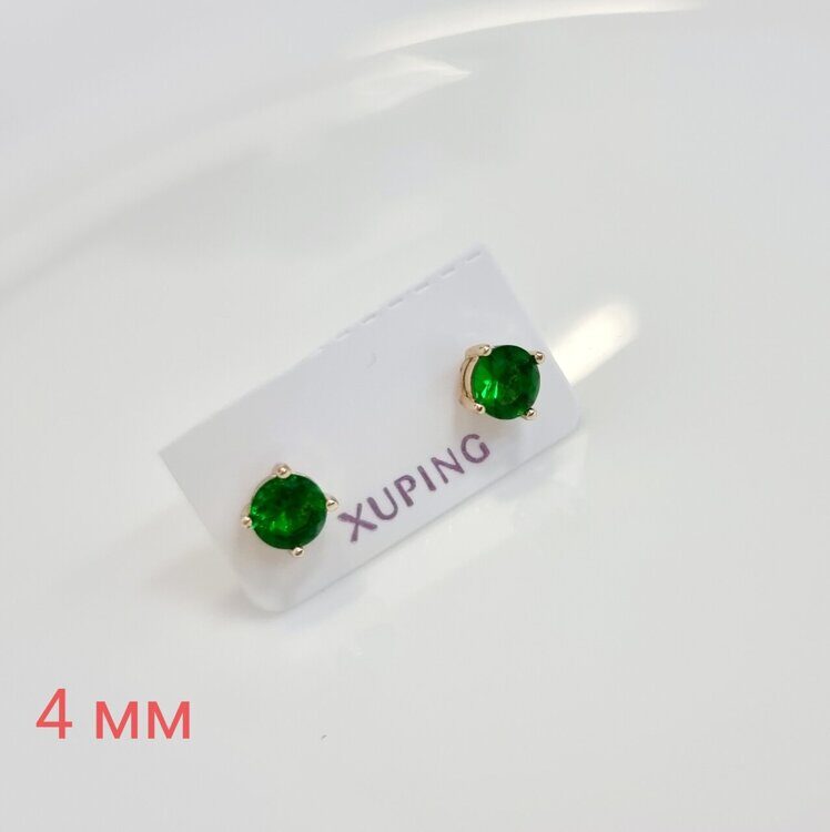 Серьги гвоздики коллекция "Xuping" покрытие позолота, вставка: камень зеленый, 24, арт.01.1642